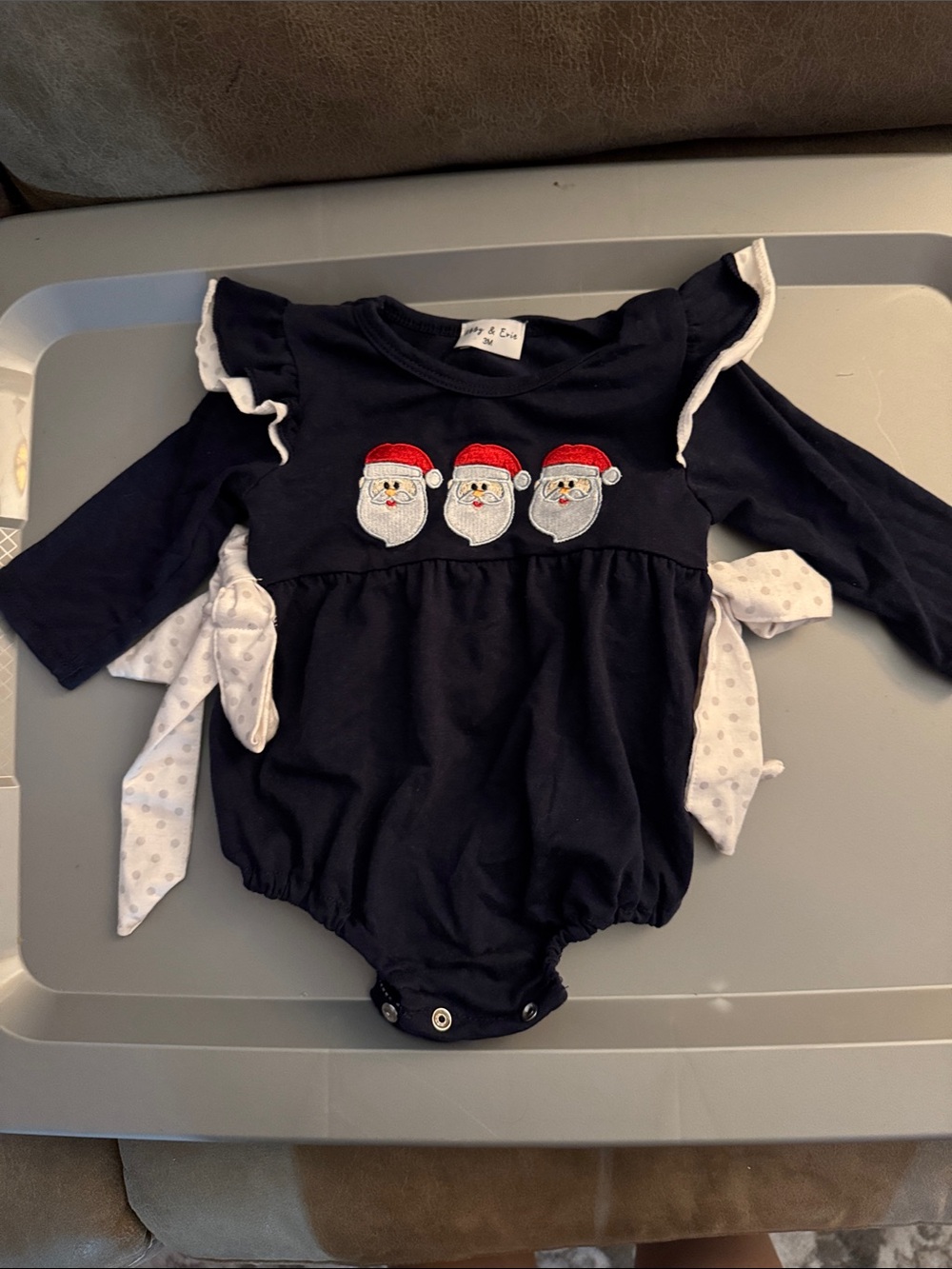 Navy Santa Trio Ruffle Baby One-Piece Bodysuit - Kids